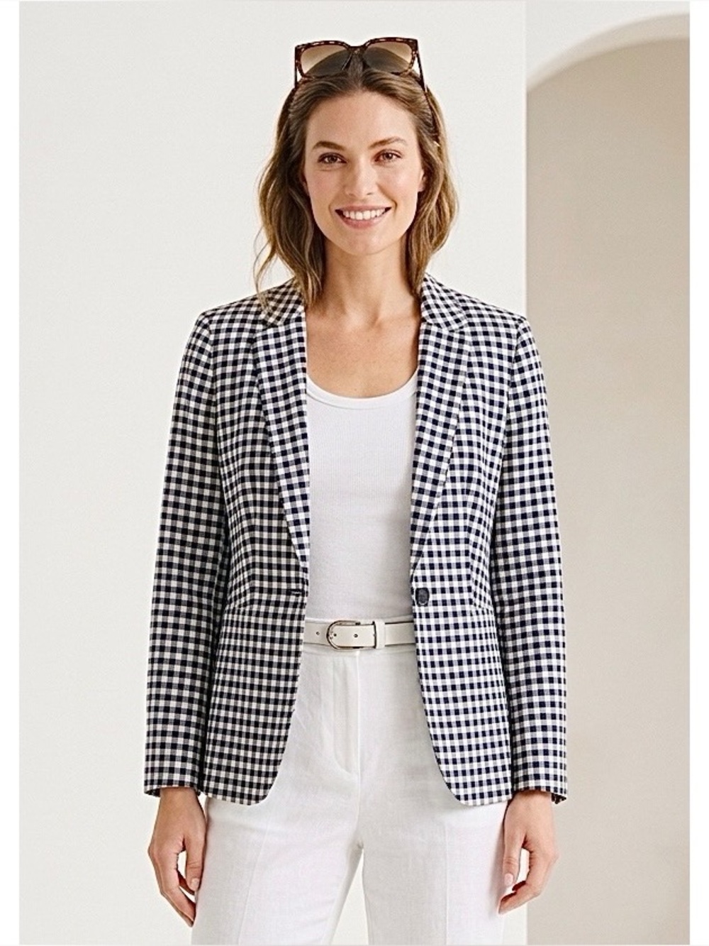 J. Crew Parke Navy and White Stretch Cotton Fitted Blazer Size 10
